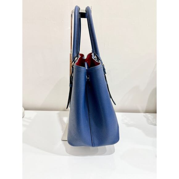 Prada  Saffiano Leather Double Handle Tote Handbag Inchiostro/Red - Picture 3 of 15